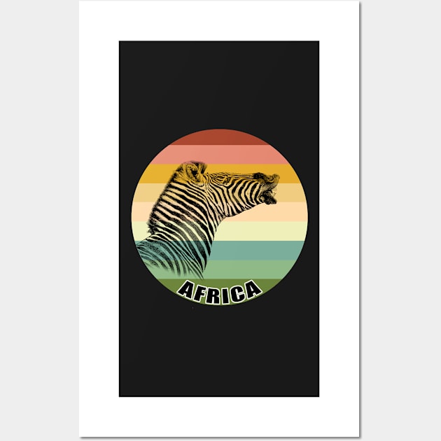 Zebra with Toothy Smile on Vintage Retro Africa Sunset Wall Art by scotch